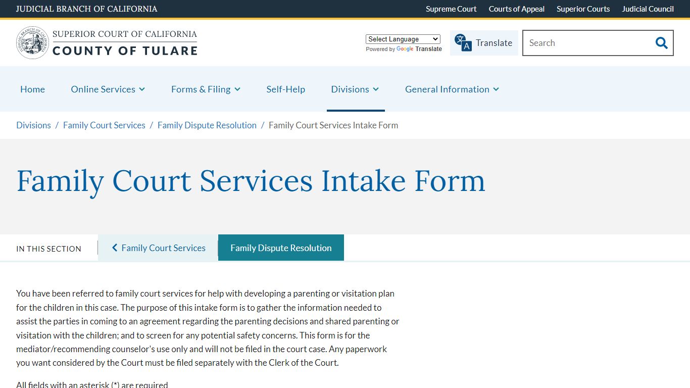 Family Court Services Intake Form - tulare.courts.ca.gov