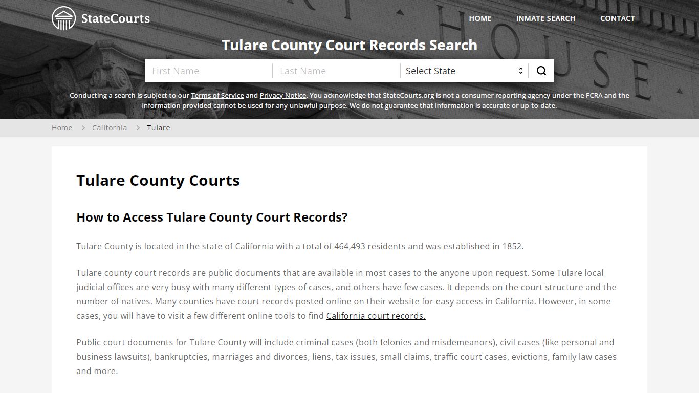 Tulare County, CA Courts - Records & Cases - StateCourts